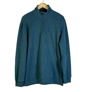 ARROW Mens Long Sleeve 1/4 Zip Pullover Sweater Teal Size Large Cotton Polyester